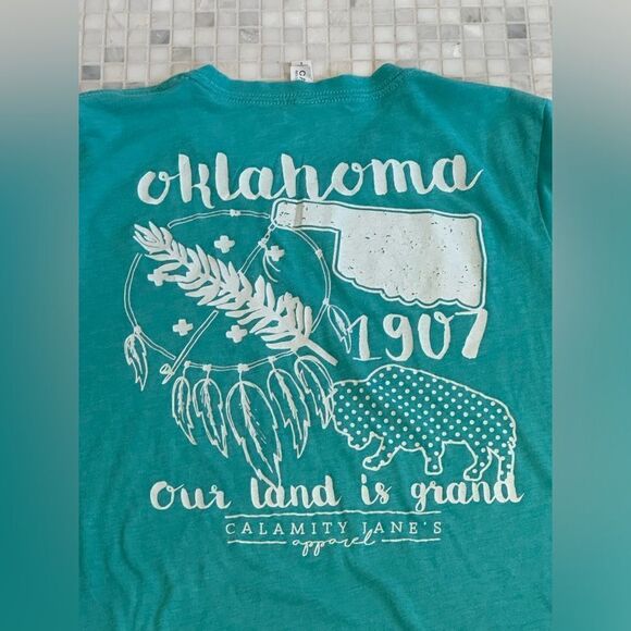 Oklahoma Bison State Seal Teal Cotton T-Shirt - Picture 4 of 8